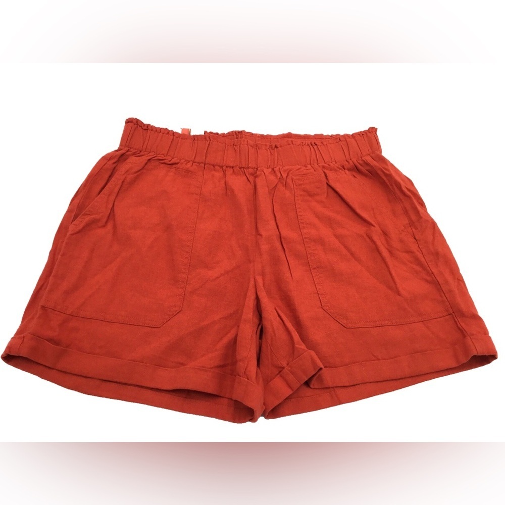 Briggs Women's Linen Blend Short Orange Elastic Waist Pockets Size XXL